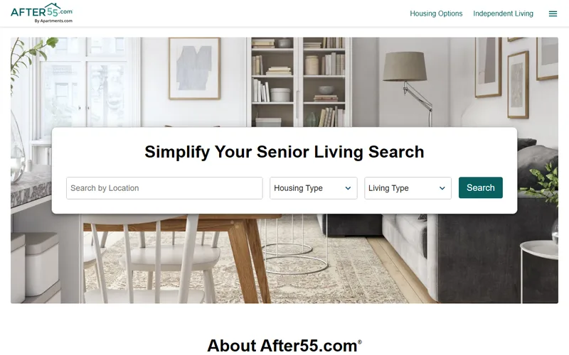 After55.com senior living search homepage