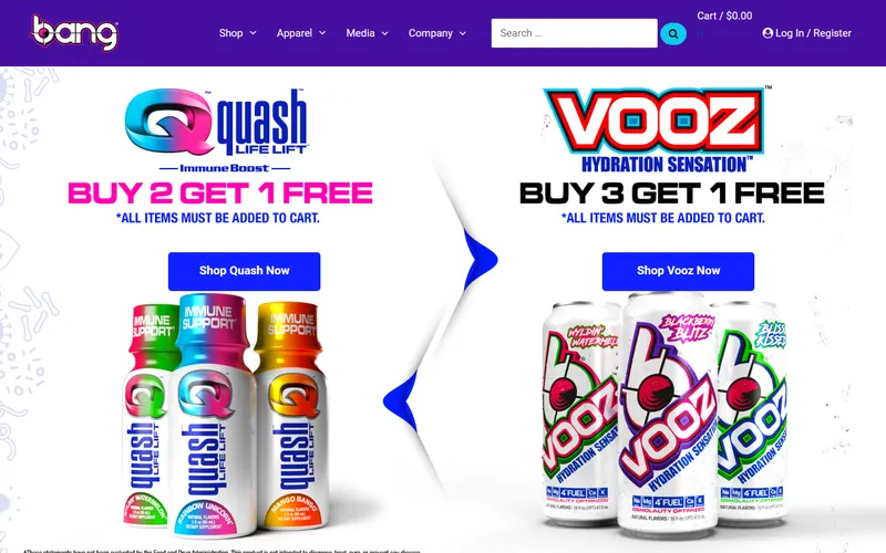 Bang Energy beverage brand homepage
