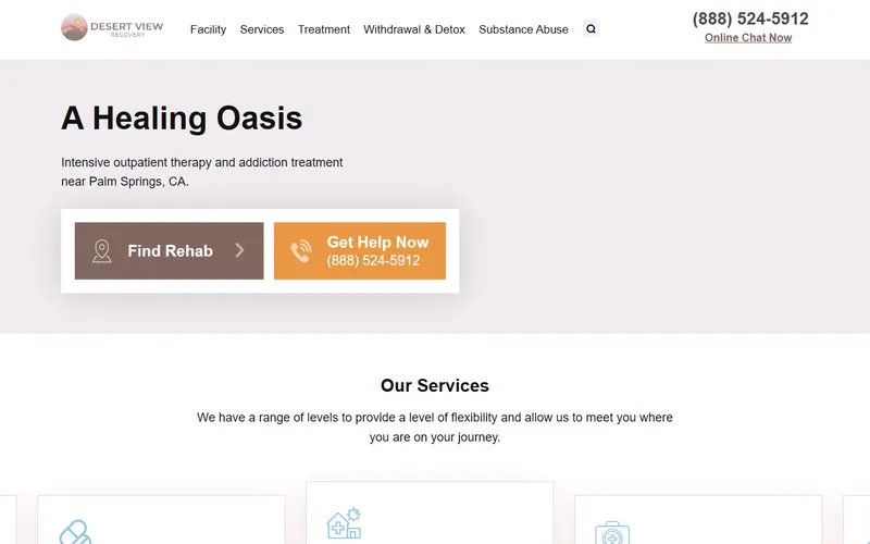 Desert View Recovery treatment center homepage