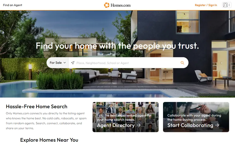 Homes.com real estate search homepage