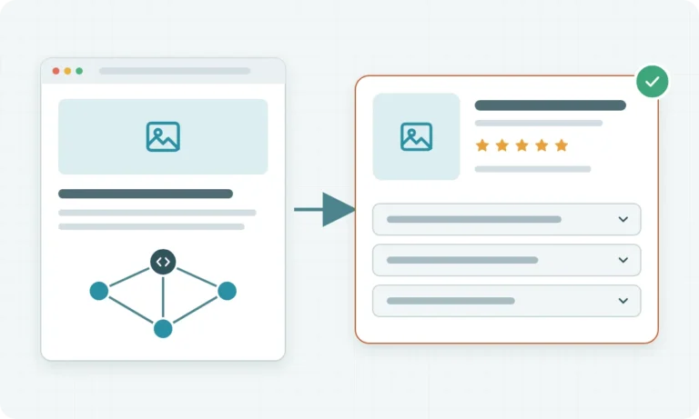 Web page with a structured data entity graph producing an enhanced search result with ratings and expandable answers